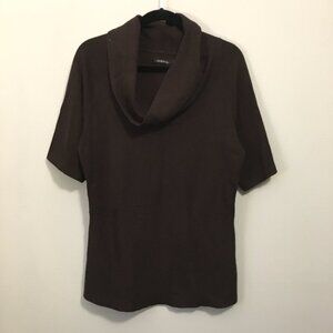Vintage Y2K Espresso Brown Cowl Neck Short Sleeve Sweater - Ribbed Waist